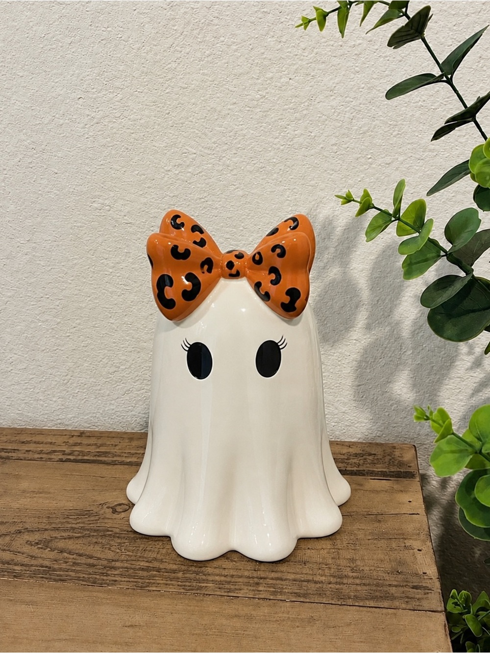 Ghost with Orange Leopard Print Bow.